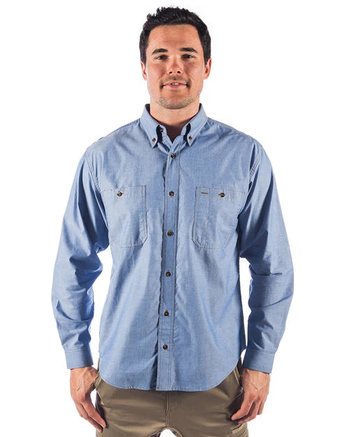 DNC 4102 Cotton Chambray Shirt with Twin Pocket Long Sleeve - Chambray