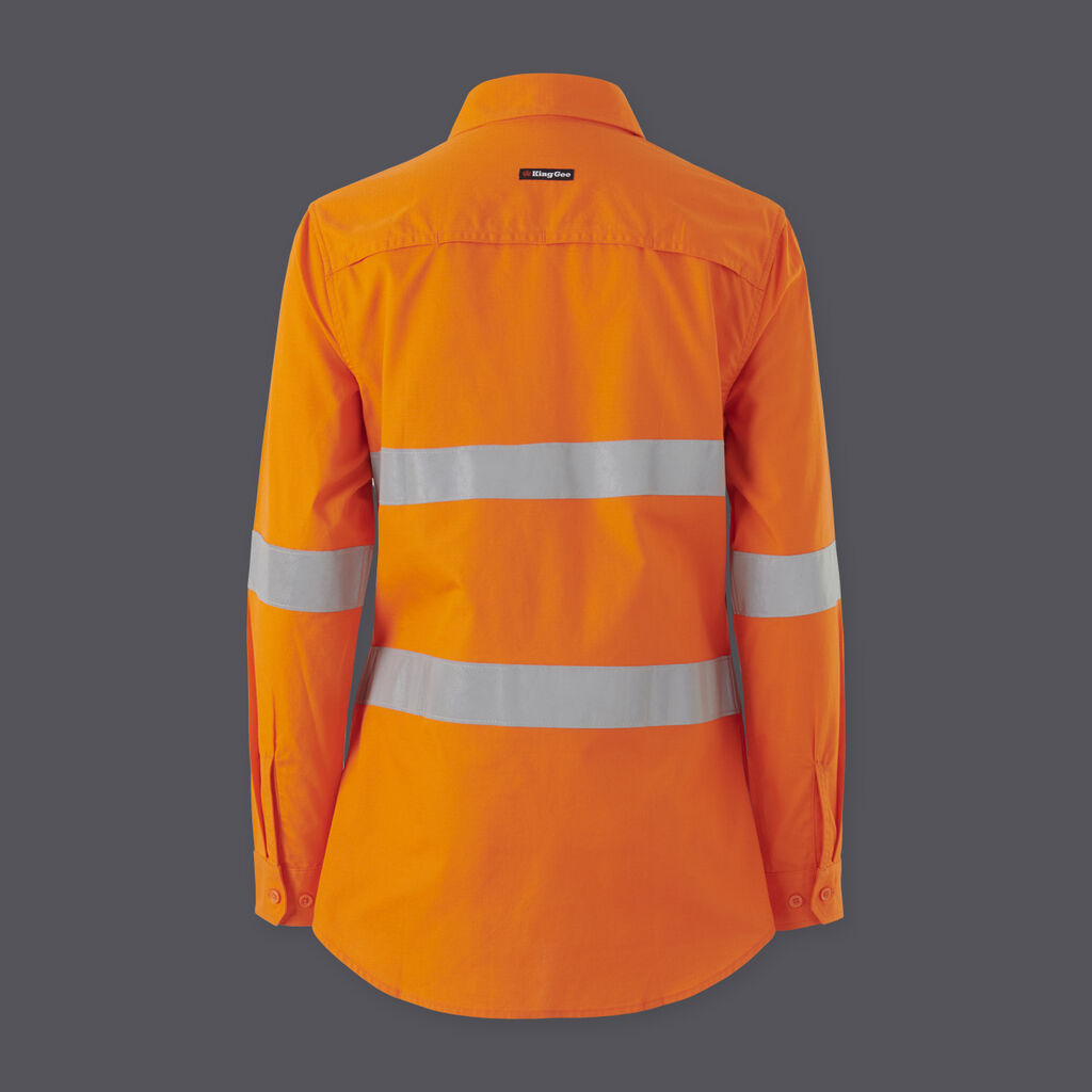 Kinggee K44228 Women’s Workcool Vented Spliced Closed Front Shirt Taped Long Sleeve-Orange