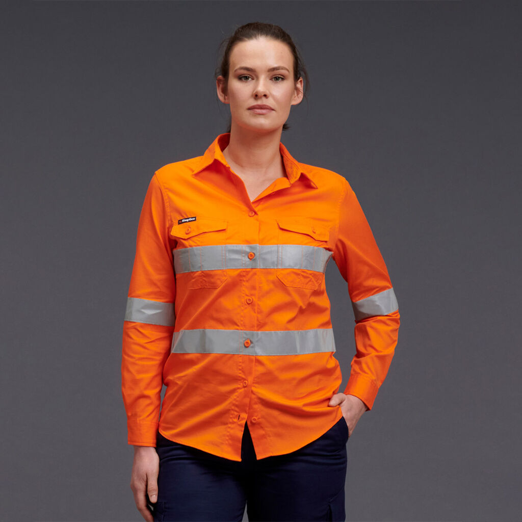 KingGee K44545 Workcool 2 Ladies Hi-vis Reflective Shirt L/S-Orange