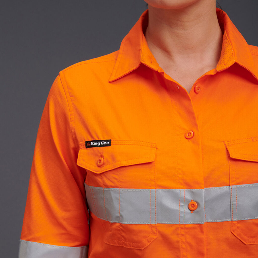 KingGee K44545 Workcool 2 Ladies Hi-vis Reflective Shirt L/S-Orange