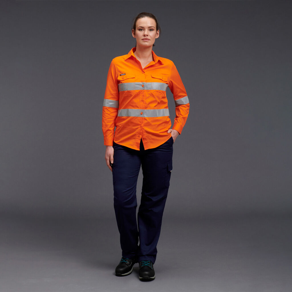 KingGee K44545 Workcool 2 Ladies Hi-vis Reflective Shirt L/S-Orange