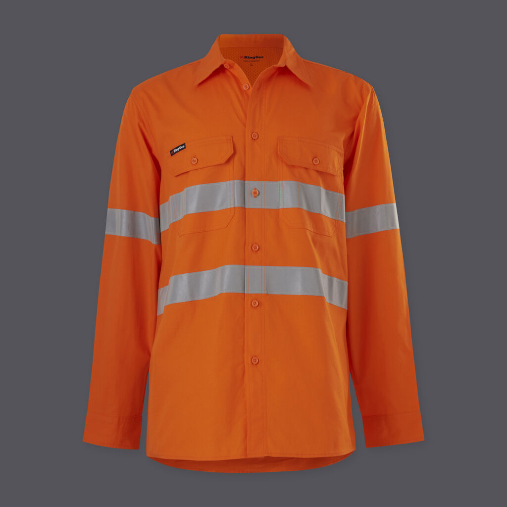 KingGee K54915 Work cool Vented Shirt Taped Long Sleeve-Orange