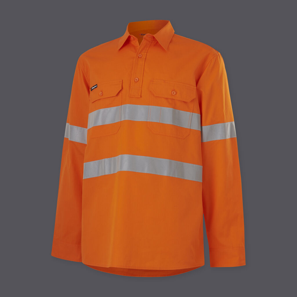 KingGee K54916 Workcool Vented Closed Front Shirt Taped Long Sleeve-Orange
