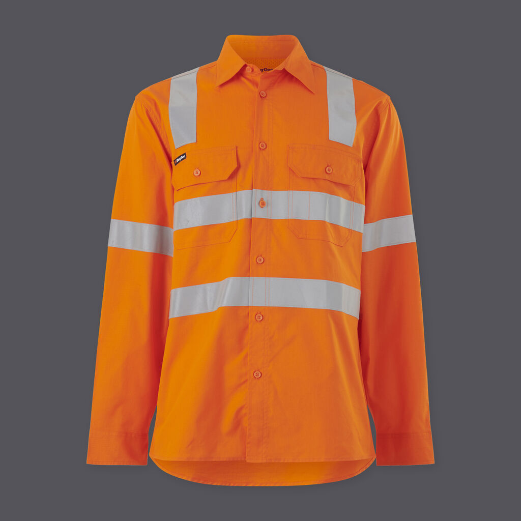 KingGee K54917 Workcool Vented X Back Shirt Long Sleeve-Orange