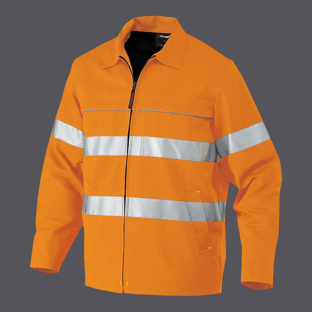 KingGee K55805 Hi-vis Reflective Nano-Tex Cotton Drill Work Jacket-Orange