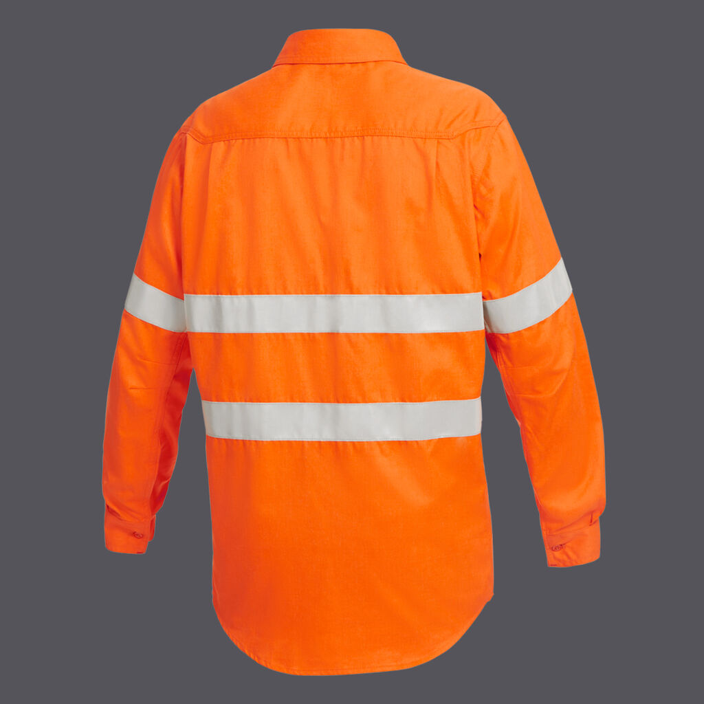 KingGee K84001 Shield Tec Lenzing Fr Hi-vis Spliced Open Front Taped Shirt-Orange