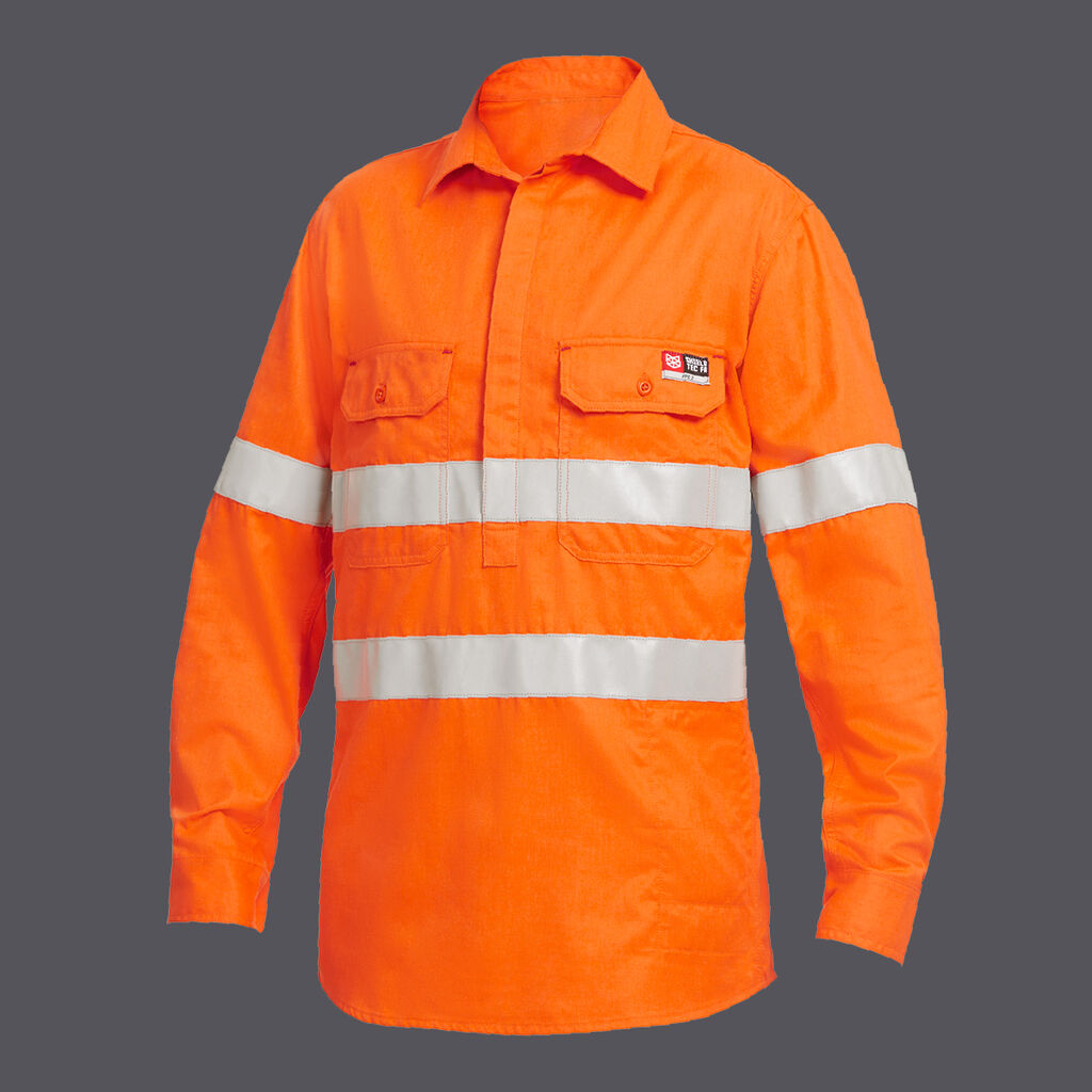 KingGee Y04150 Shield Tec Fr Hi-vis Closed Front Taped Shirt-Orange