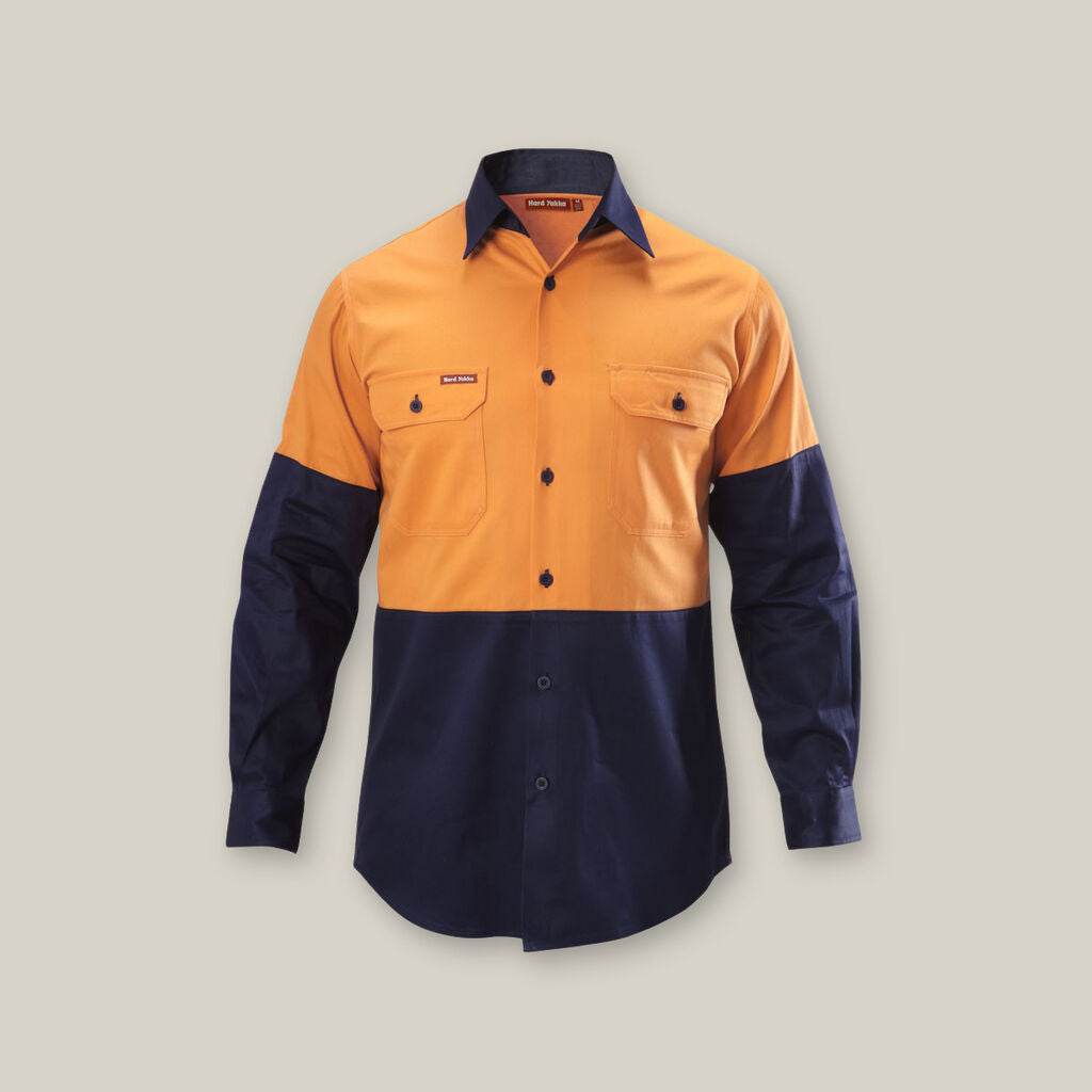 Hard Yakka Y07982 Hi-vis 2tone Long Sleeve Cotton Drill Work Shirt