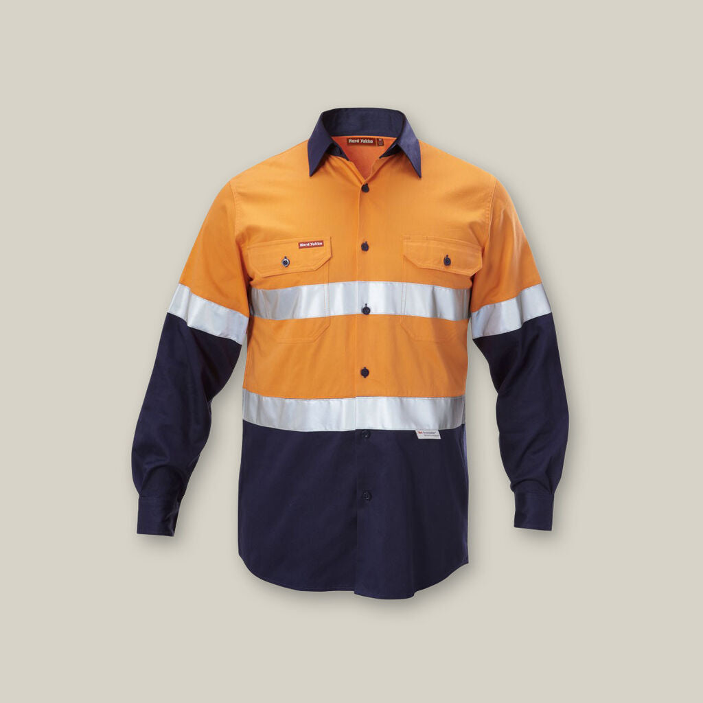 Hard Yakka Y07990 Hi-vis 2 Tone Long Sleeve Taped Cotton Drill Shirt