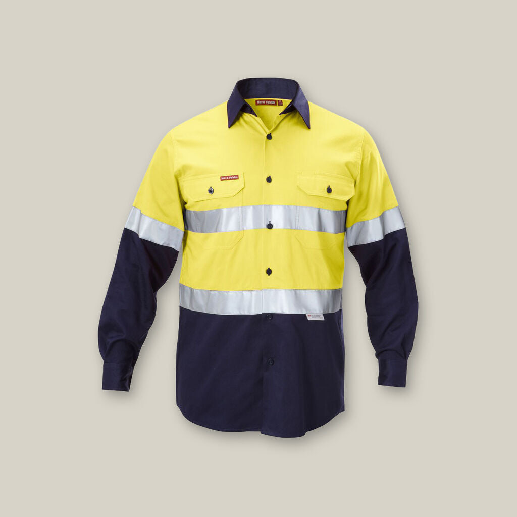 Hard Yakka Y07990 Hi-vis 2 Tone Long Sleeve Taped Cotton Drill Shirt