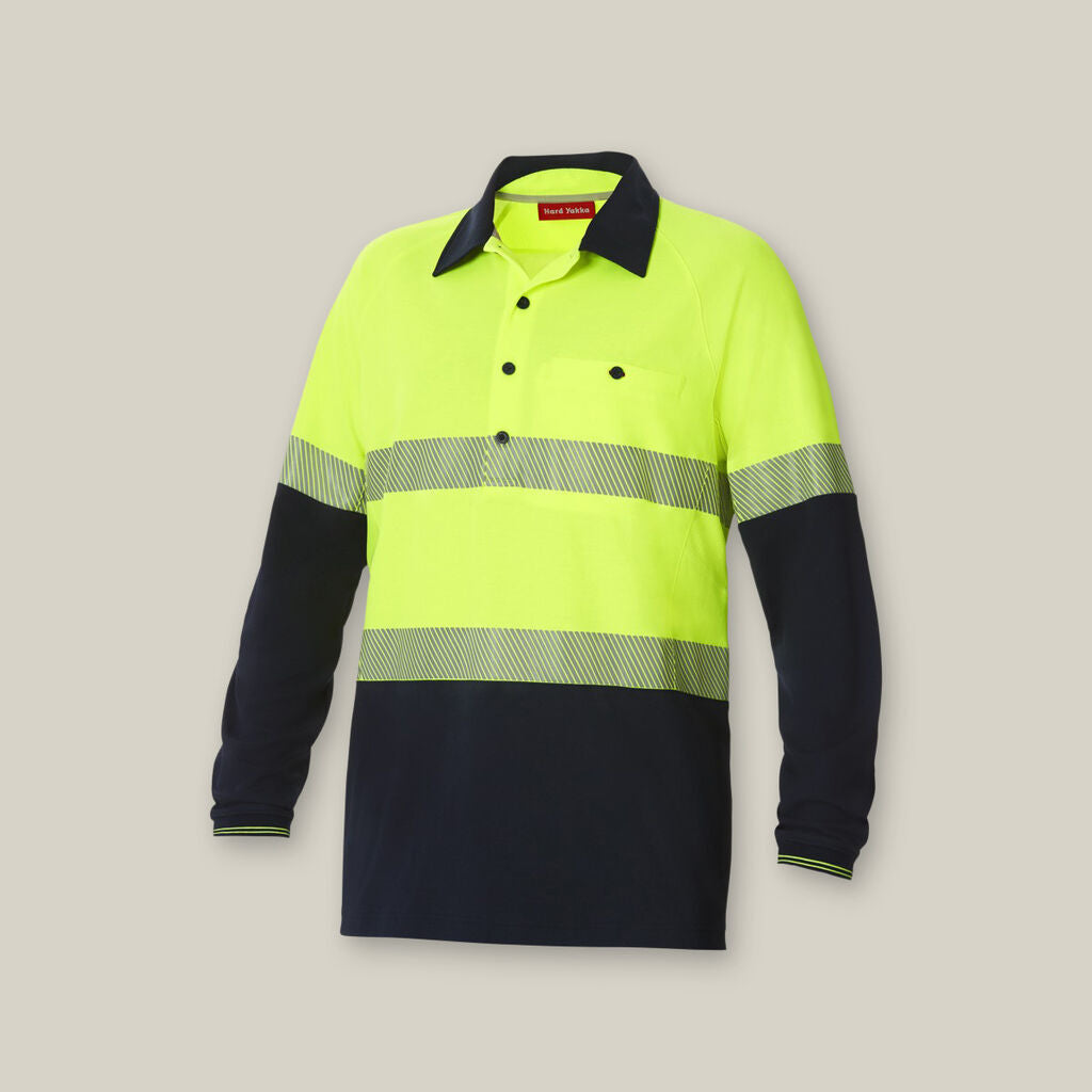 Hard Yakka Y11379 Koolgear Hi-visibility Two Tone Long Sleeve Ventilated Polo With Segmented Tape